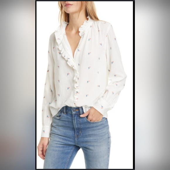 La Vie Rebecca Taylor for Anthropologie Rosebud Embroidered Button Down Blouse L - Picture 3 of 13